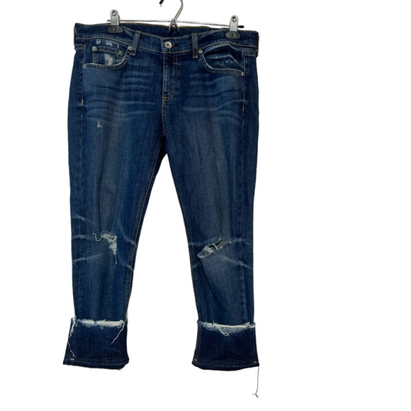 Rag & Bone Dre Capri Jeans Women's 29 Blue Distressed Dark Wash Mid Rise Denim - Picture 1 of 11